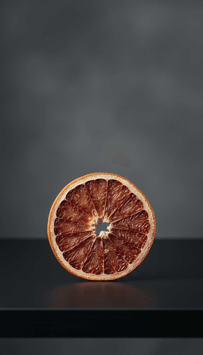 Close-up of a Negroni with a dehydrated lemon wheel floating on top
