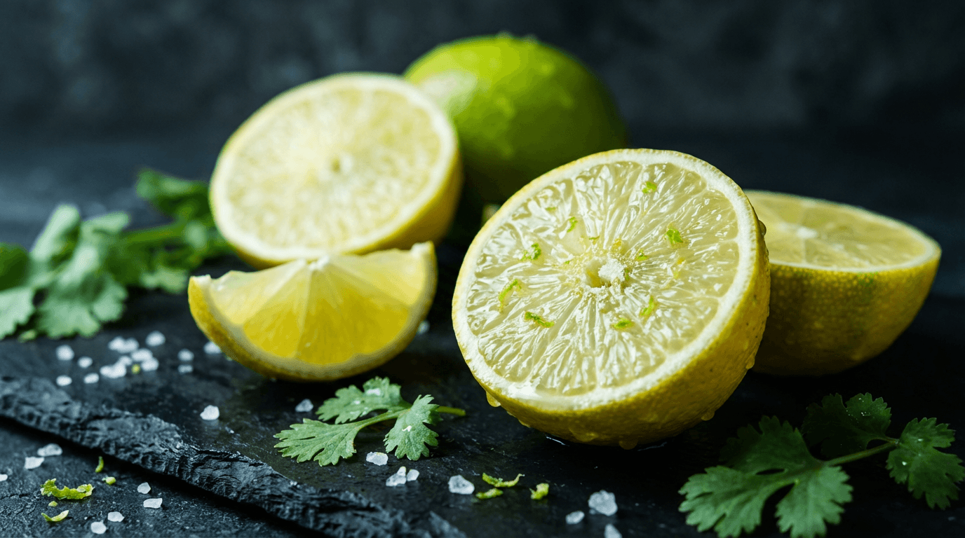 Dehydrated citrus wheels on a dark bar surface